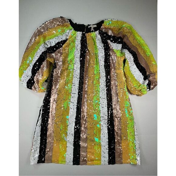 NEW Melloday Multicolor Sequin Stripe Balloon Sleeve Mini Dress Size Medium NEW! - Picture 6 of 12